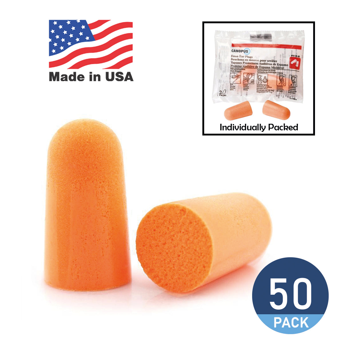 Disposable Foam Earplugs, 50 Pack