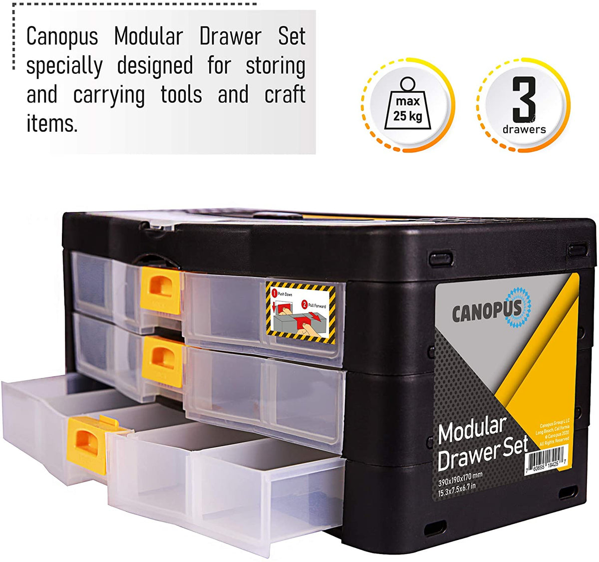 CANOPUS Plastic Tool Box, Tool Organizer with 3 Drawers