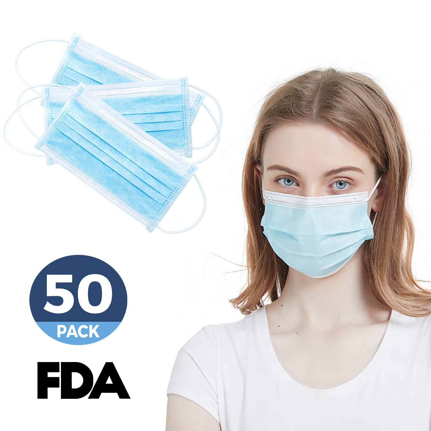 Disposable Face Mask – FDA Registered, 3-Layered (50 Pack) – Canopus USA